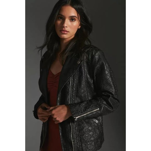 Anthropologie Faux Leather Moto Jacket Black